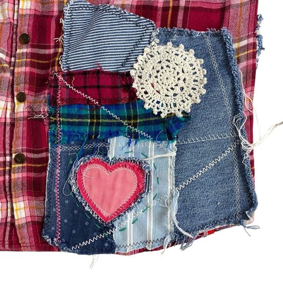 Upcycled Flannel Shirt Womens Sz Large Shacket Halloween Grunge Camp Rock - Picture 4 of 13
